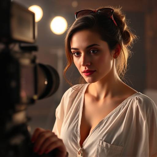 Photo d'une actrice jouant une scène devant une caméra de cinéma