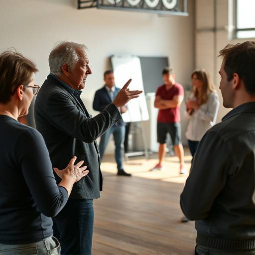 Pierre Martin enseignant un atelier de mouvement scénique à des acteurs