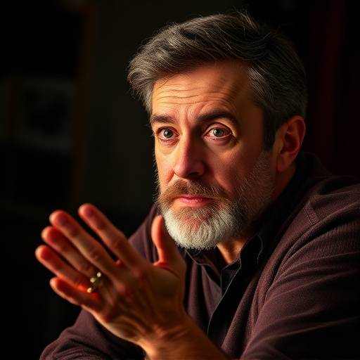 Portrait de Pierre Martin, instructeur de théâtre, avec une expression concentrée